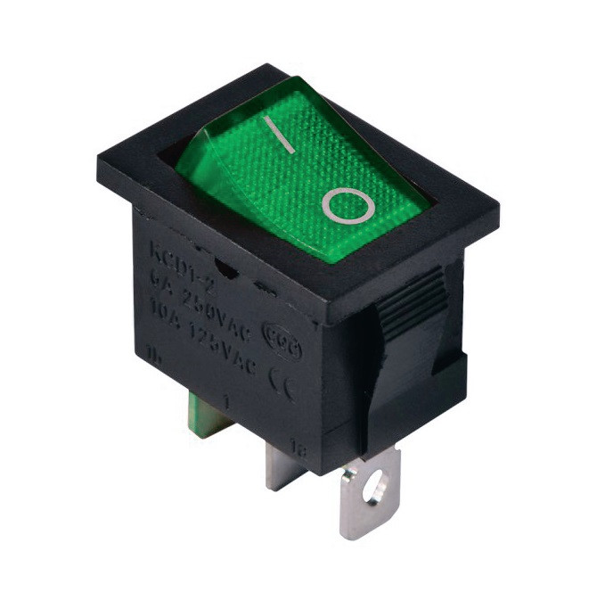 Перемикач KCD1-2-101N G/B 220V 1 кнопка зелена з підсвічуванням TNSy5500688