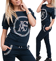 Спортивний костюм жіночий річний турецький брендовий зі стразами № 8836 синій