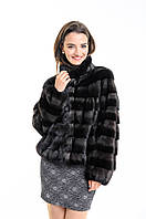 Шуба жіноча з норки коротка колір соболь поперечка комір-стійка