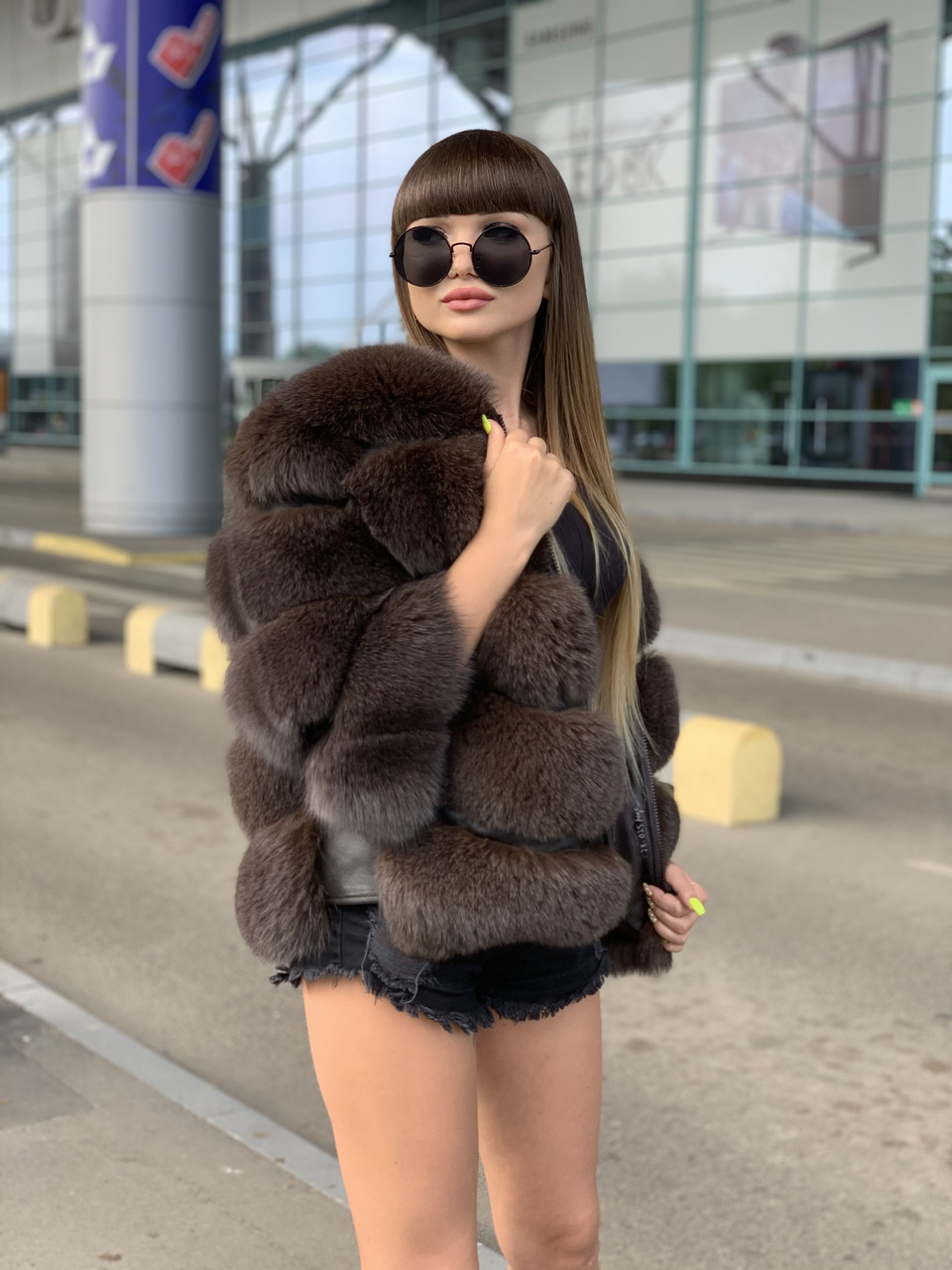 Кожушок із фінського песцю капучино коричневий