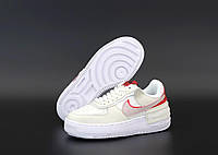 Nike Air Force 1 Shadow White Red женские белые кроссовки (Найк Аир Форс Шедоу)