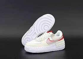 Жіночі кросівки Nike Air Force Shadow White Red (Найк Аір Форс Шедоу білі низькі)