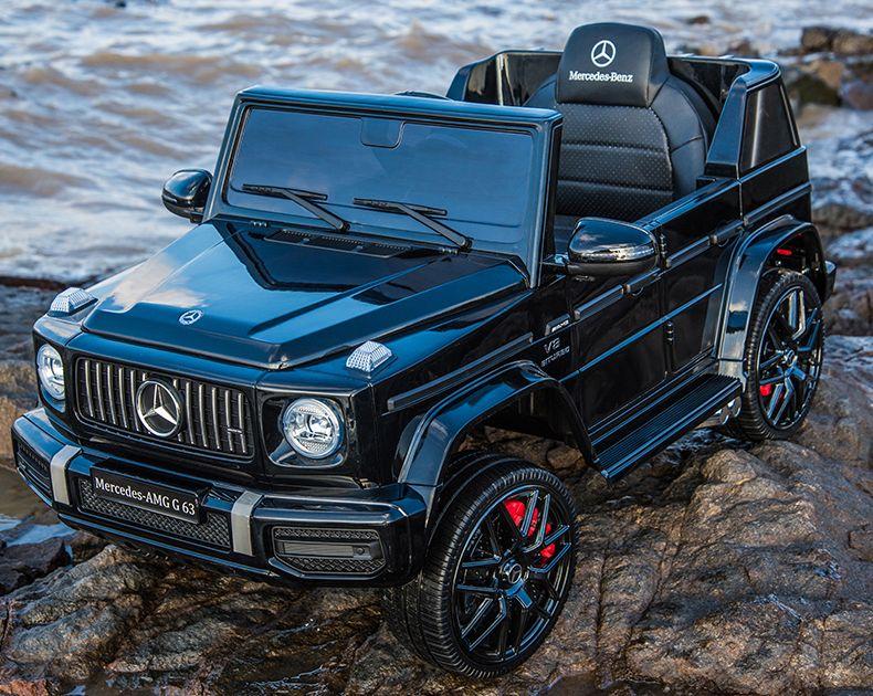 Дитячий електромобіль Джип 4179 EBLRS-2, Mercedes-Benz G63, колеса EVA, шкіряне сидіння, чорний лак, фото 1