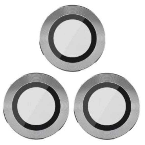 Скло камери для iPhone 11 Pro/11 Pro Max, сріблясте + кільце, комплект 3 шт.