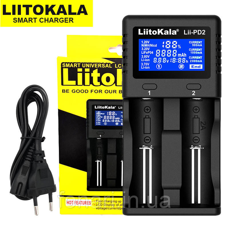 LiitoKala Lii-PD2 — Універсальний зарядний пристрій для Li-ion/LiFePO4/IMR/Ni-Mh/Ni-Cd з великим дисплеєм