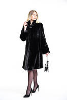 Шуба жіноча з норки Manakas чорна приталена рукав кльош