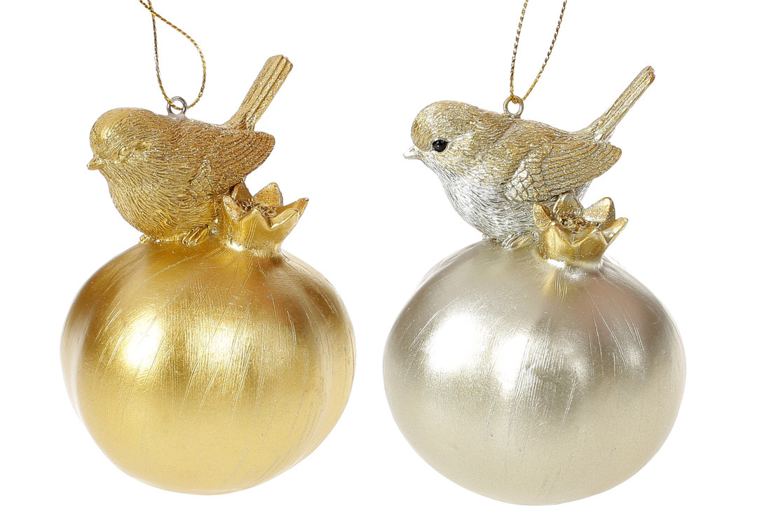 Декоративна підвісна фігурка Пташка на гранаті 11.5 см, колір — золото, шампань, в пакованні 4 шт. (707-724)