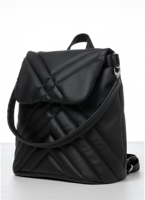 Черный городской молодежный модный рюкзак женский стеганый с эко кожи - фото 8 - id-p1247991320
