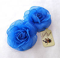 Заколка-уточка с цветком из ткани ручной работы "Синяя чайная роза"