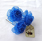 Шпильки для волосся з квітами з тканини ручної роботи "Синя чайна троянда", фото 2