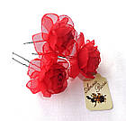 Шпильки для волосся з квітами з тканини ручної роботи "Чайна червона троянда", фото 2