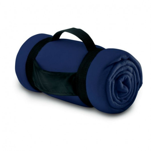 Плед флісовий однотонний з ручками для переноски 150х120 см синій, фото 1