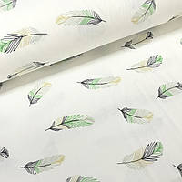 Ткань поплин перья серо-зеленые на белом (ТУРЦИЯ шир. 2,4 м) (R-FR-0104)