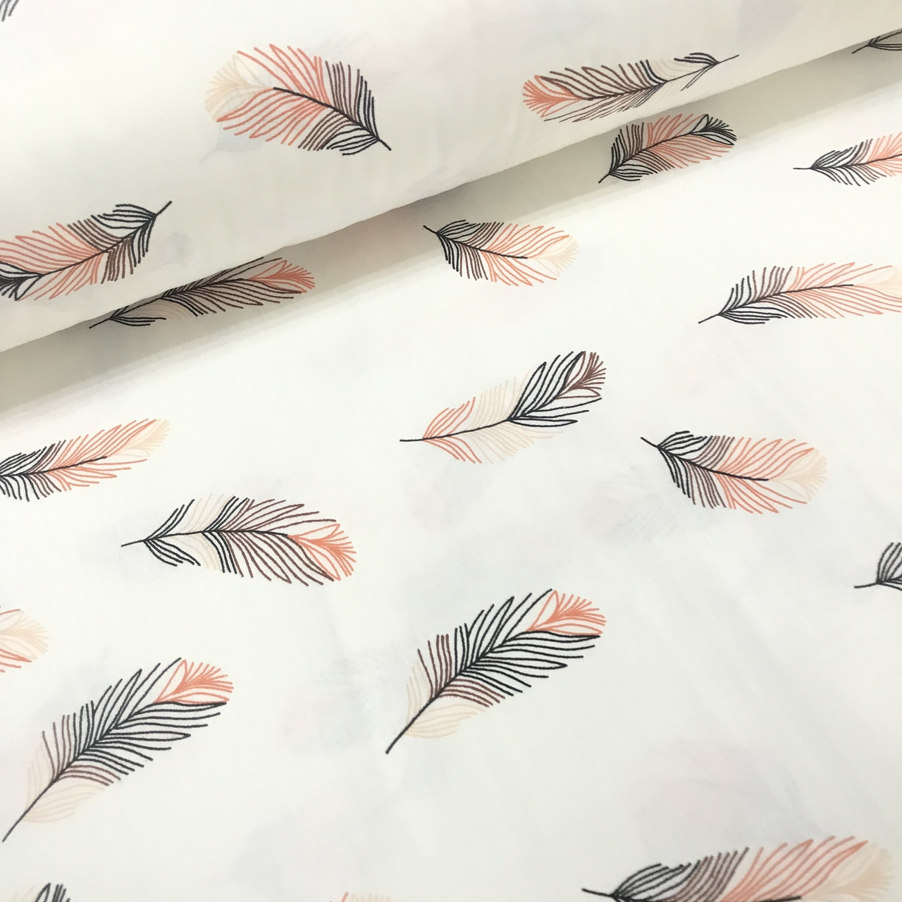 Тканина поплін пір'я сіро-пудрове на білому (ТУРЦІЯ шир. 2,4 м) (R-FR-0105), фото 1