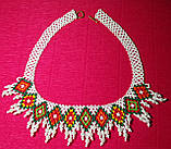 Оригінальне кольє з бісеру ручної роботи | Етнічна прикраса з квітковим візерунком, фото 2