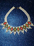 Оригінальне кольє з бісеру ручної роботи | Етнічна прикраса з квітковим візерунком, фото 3
