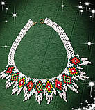 Оригінальне кольє з бісеру ручної роботи | Етнічна прикраса з квітковим візерунком, фото 4