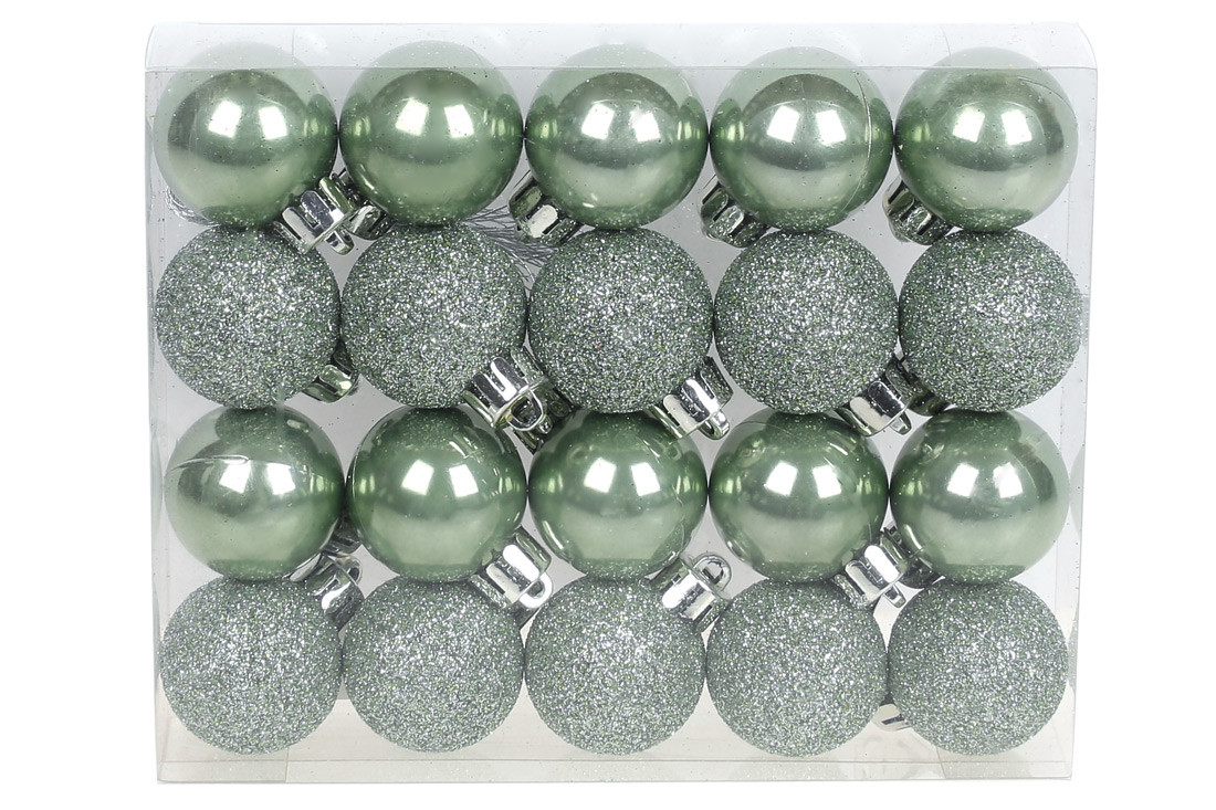 Набір ялинкових шарів 3см, колір - зелений шавлія, 20шт: перламутр, гліттер - по 10шт