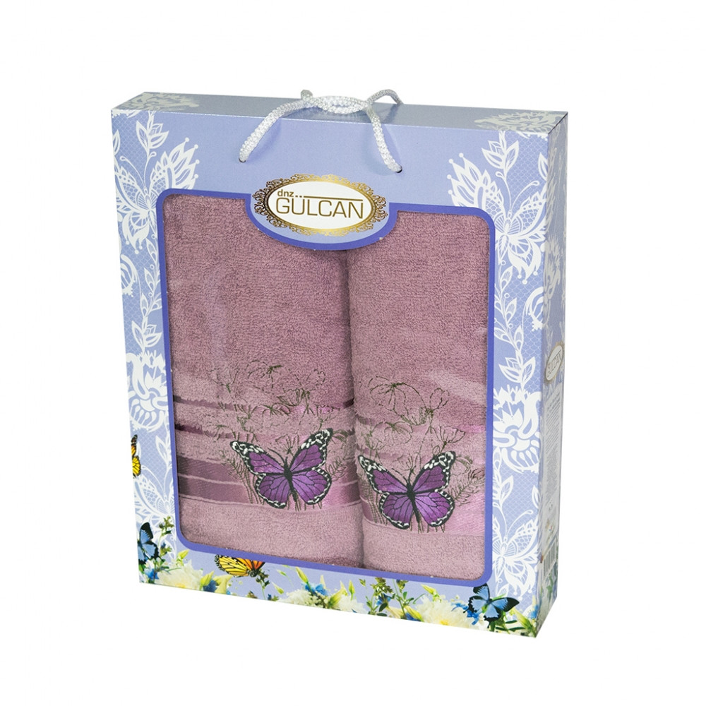Набір рушників Gulcan Cotton 2' 50х90+70х140, темно-бузковий, 3225_babochka