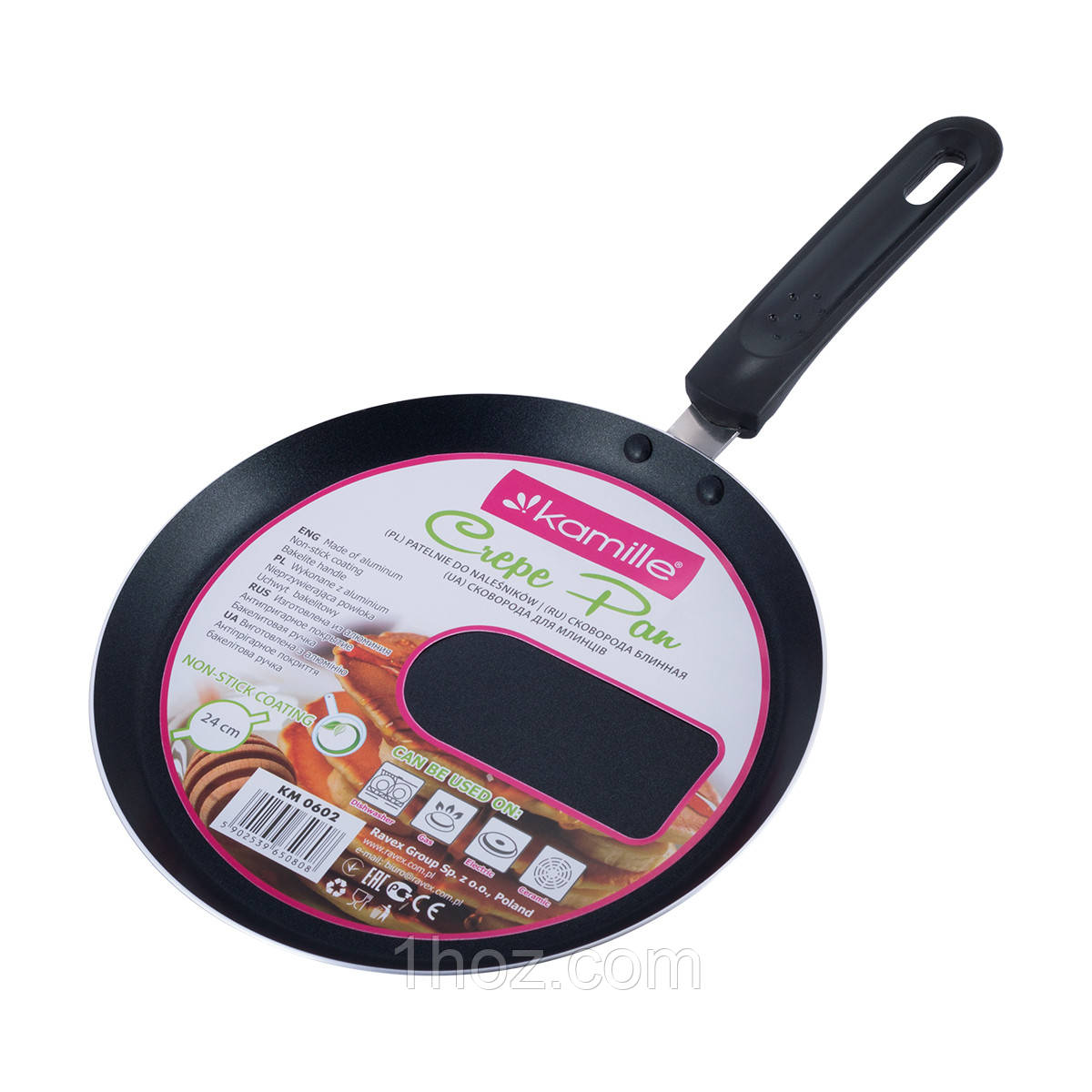 Сковорода млинна Kamille 24см з антипригарним покриттям для індукції і газу KM-0602, фото 1