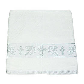 Крижма для хрещення Ангел круглий хрест срібло, 70*140см, велюр-махра, 3145