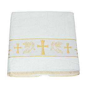 Крижма для хрещення "Ангел золото рівний ккрест", 70*140см, велюр-махра, 3145