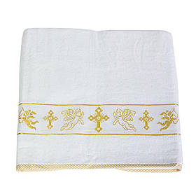 Крижма для хрещення Ангел круглий хрест золото, велюр-махра, 70*140см, 3145