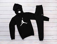 Мужской черный спортивный костюм Jordan с капюшоном | белое лого