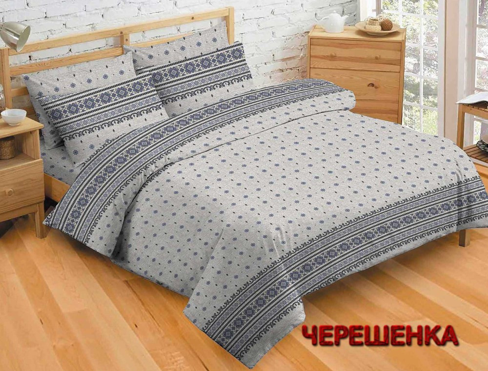 Тканина для постільної білизни Бязь "Gold" GLL13290blue (50 м) сіра із синім орнаментом