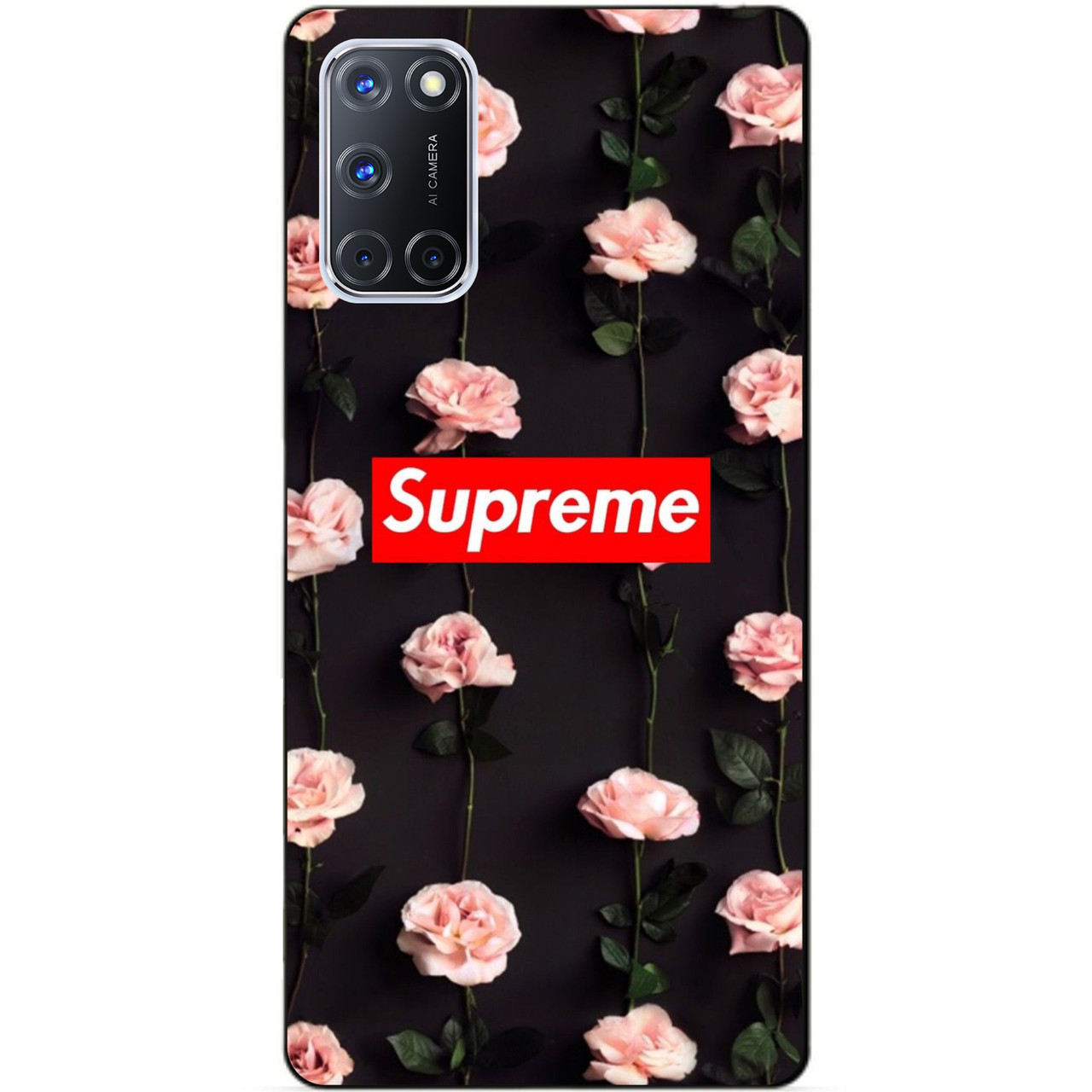 Силіконовий бампер чохол для Oppo A72 з малюнком Supreme на трояндах