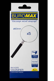 Лупа в металевій оправі, пластикова ручка, 5X/ d60, Buromax BM.4305