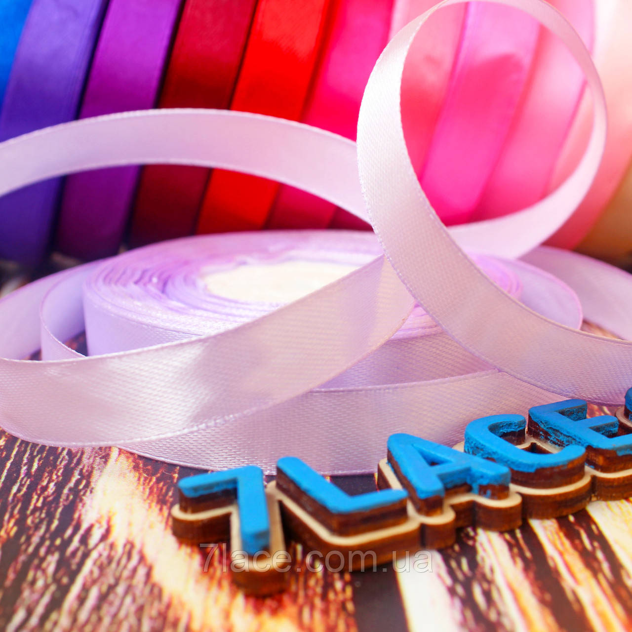 Стрічка атласна однотонна/колір БЛЕДНО-ФІОЛТИВИЙ/ширина 1,2 см/бобіна 23 м, фото 1
