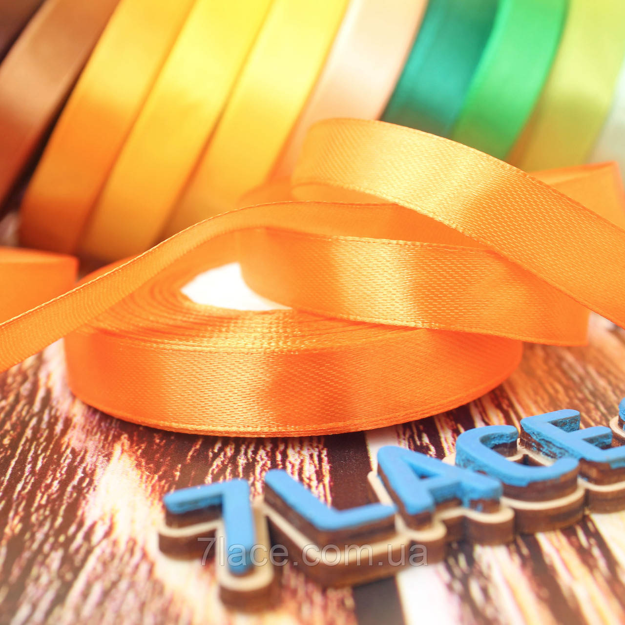 Стрічка атласна однотонна / колір ПОМАРАНЧЕВИЙ / ширина 1,2 см / бобіна 23 м, фото 1