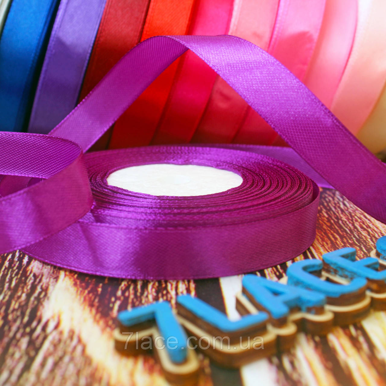 Стрічка атласна однотонна / колір НАСИЧЕНО-БУЗКОВИЙ / ширина 1,2 см / бобіна 23 м, фото 1