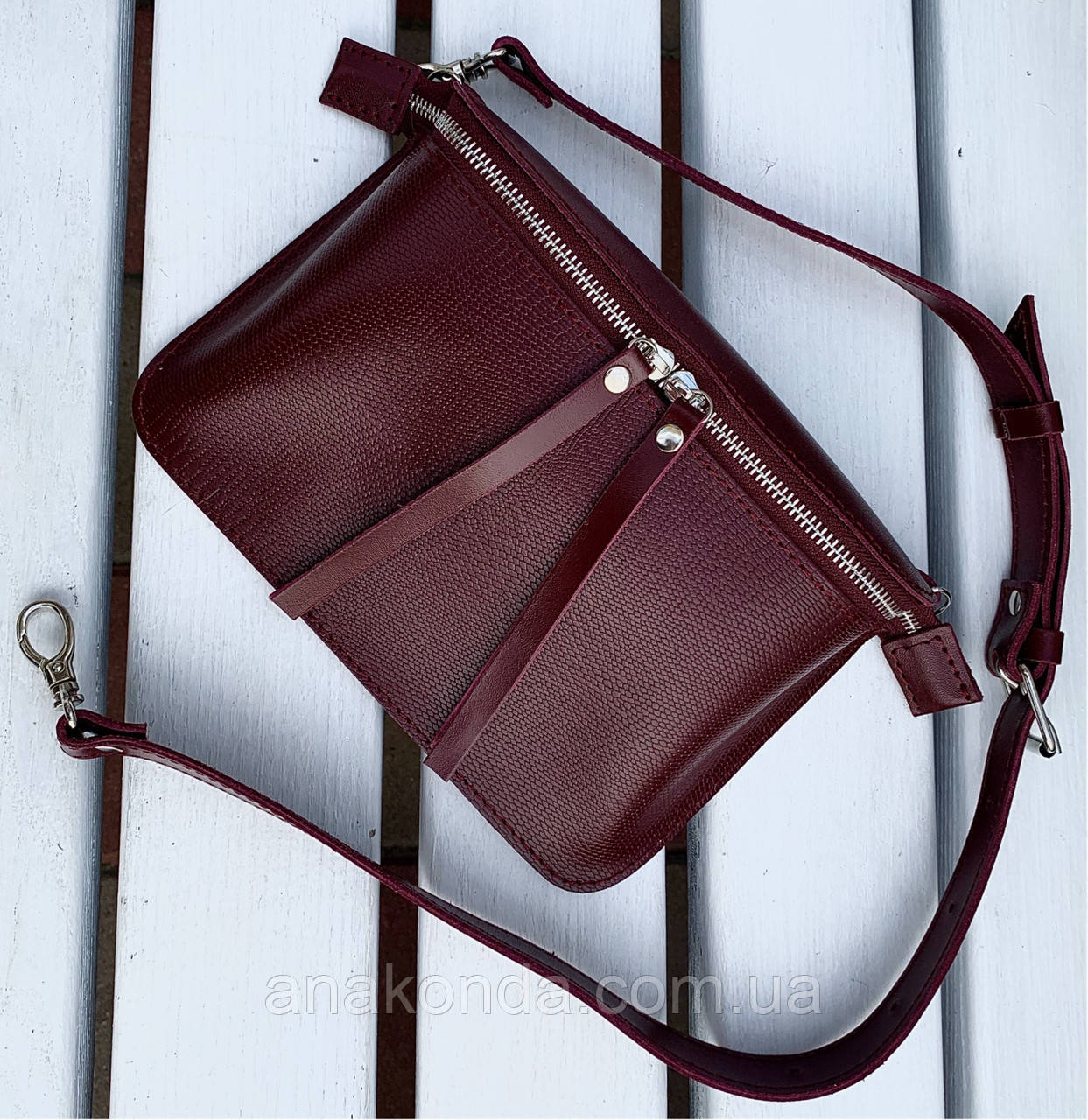 462-3 Натуральна шкіра, Сумка на пояс жіноча шкіряна марсала бордова вишнева Сумка бананка жіноча шкіряна
