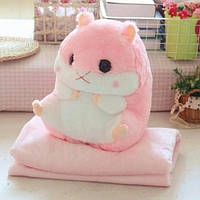 М'яка іграшка подушка плед 3 в 1 Хом'ячок, Хомяк, Хом'як 35 см