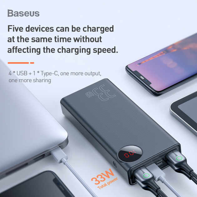 Повербанк УМБ PowerBank BASEUS Mulight Quick Charge 30000mAh |4USB/Type-C/Lightning, PD/QC, 33W| - фото 9 - id-p1248572553