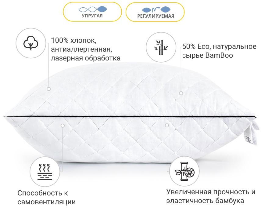 Подушка бамбукова 70х70 Royal Pearl 0415 пружна на блискавці