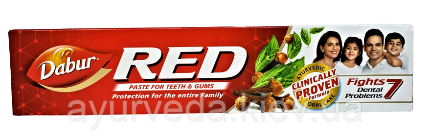 Зубна паста Dabur RED (200gm) м'ята перцева, гвоздика, імбир, перець, очищена червона глина