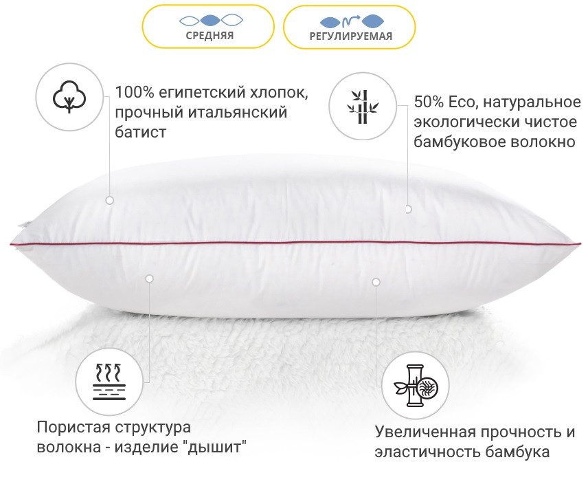 Подушка бамбукова 50х70 DeLuxe 0417 середня на змійці