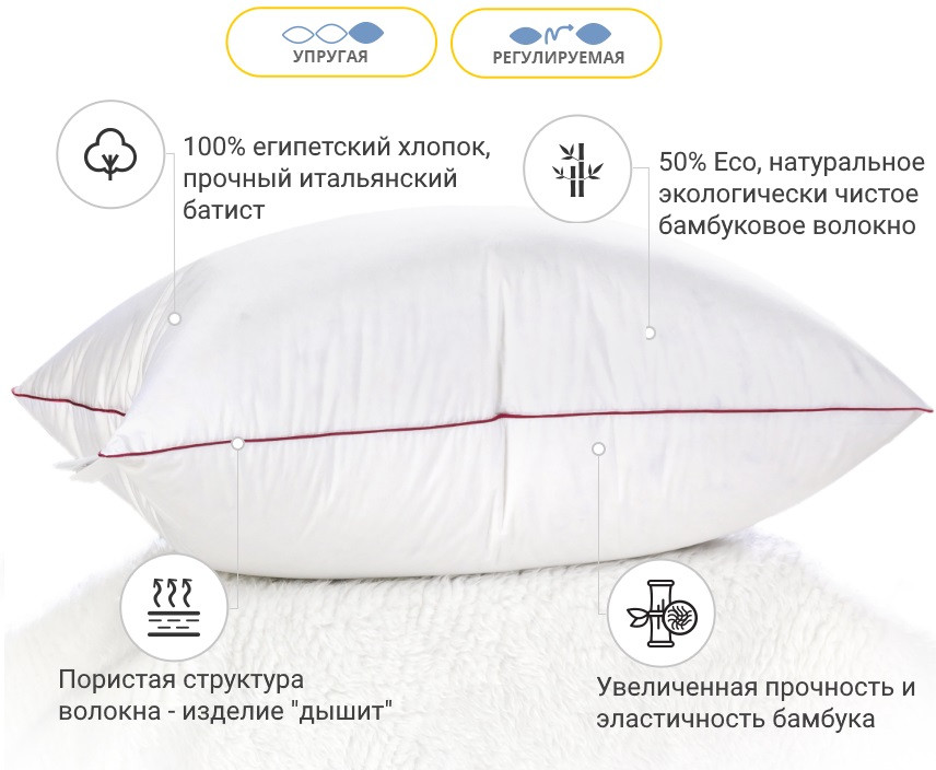 Подушка бамбукова 40х60 DeLuxe 0418 пружна на змійці