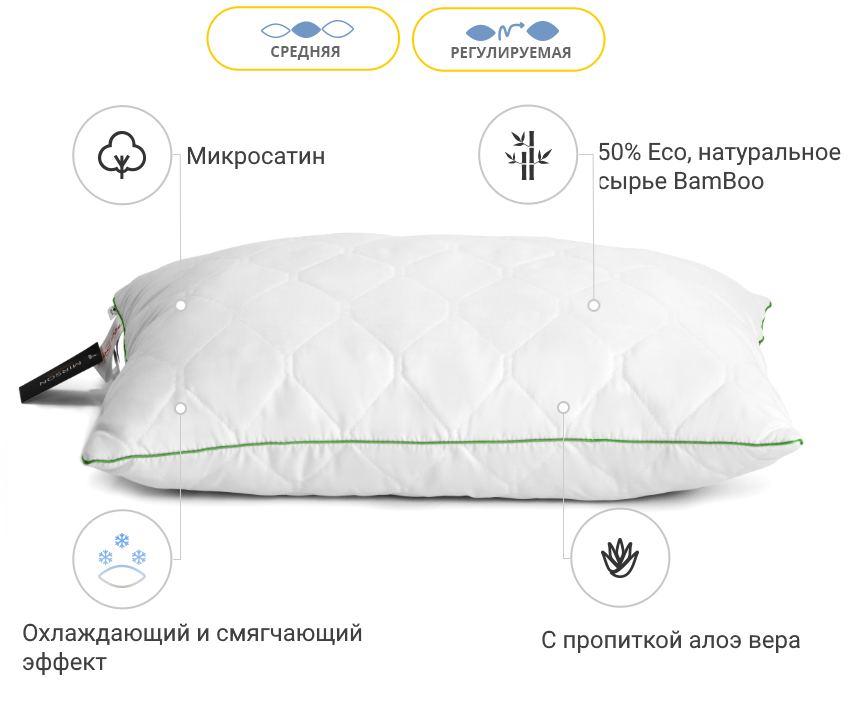 Подушка бамбукова 50х70 Есо Aloe Vera 0425 на змійці