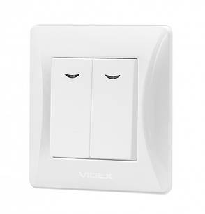VIDEX BINERA Вимикач білий 2кл з підсвіткою (VF-BNSW2L-W) (20/120)