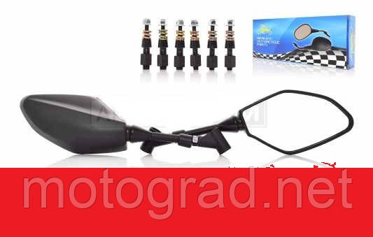 Мото Зеркала  шестикутні чорні, кріплення з пружиною, різь 8/10 мм, фото 1