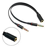 Кабель звуку 4-х контактний 3.5 мм "вилка" на дві 3.5 мм "розетка"(стерео аудіо + моно мікрофон), 0,2 м, фото 2