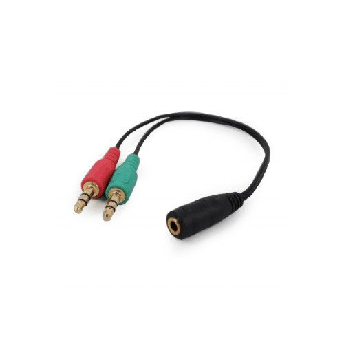 Перехідник Cablexpert CCA-418 4-х контактний 3.5 мм вилки на дві 3.5 мм розетки (стерео аудіо + моно мікрофон), фото 1