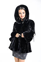 Шуба жіноча з норки чорна з капюшоном приталена укорочена