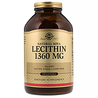 Лецитин Неотбеленный 1360 мг, Natural Soya Lecithin, Solgar, 250 желатиновых капсул