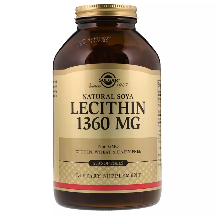 Лецитин Неотбеленный 1360 мг, Natural Soya Lecithin, Solgar, 250 желатиновых капсул - фото 1 - id-p20816022