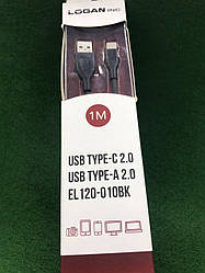 Кабель Logan Lightning – USB 1 м чорний (EL120-010BK) USB Type-C - USB 2.0